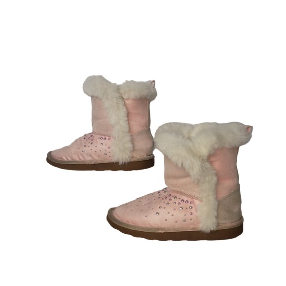 JUSTICE Girl's Pink Faux Fur Boots Booties Size 2 - Picture 2 of 9